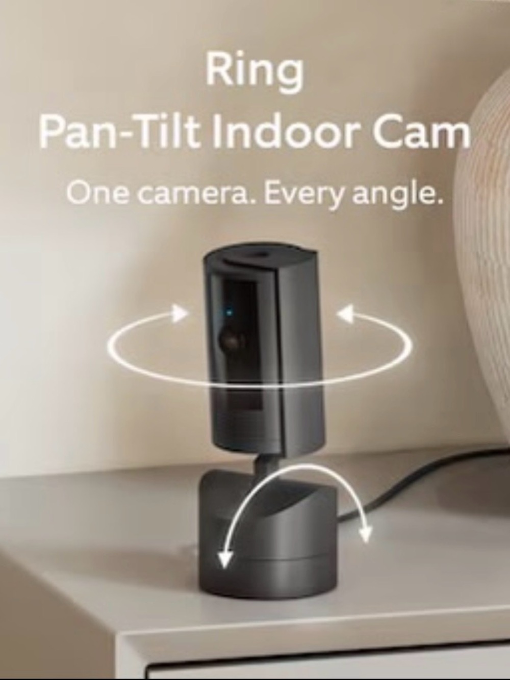 RING Pan-Tilt Ind Cam w/ 360° HD Horizontal Pan Cov, Live View & 2Way Talk (Blk)